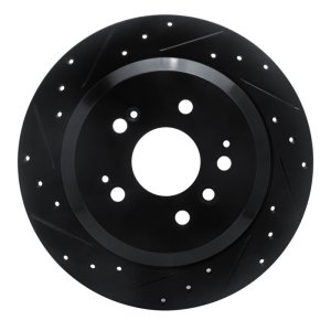 Honda Ridgeline Brake Rotor (1) - Rear Left - R1 Concepts - Drilled & Slotted - Black - `16-`25